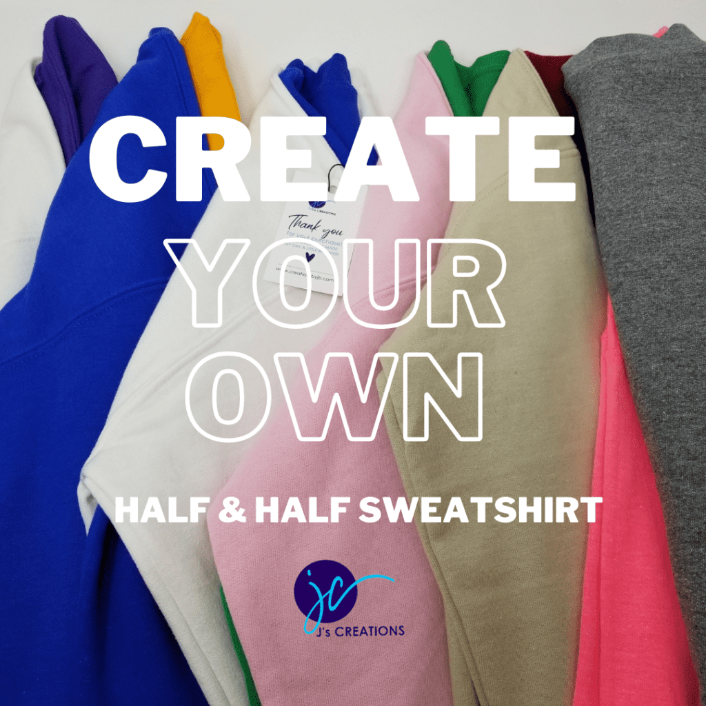 Create Your Own Embroidered Organization Year Half and Half Crew Neck  Unisex Sweatshirt, Custom Half and Half Crewneck Sweatshirt, Custom Gear,  Custom Sweatshirt - J's Creations - The Custom Experience