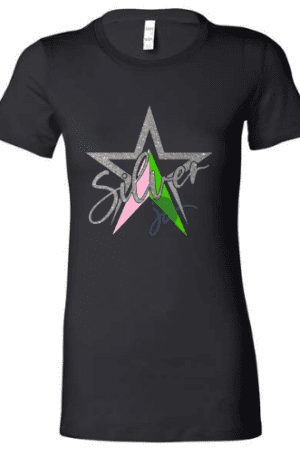 A Silver Star Dolman Shirt featuring a large silver star design in the center with the word "Silver" written over it in cursive, along with multicolored accents in green, pink, and blue.