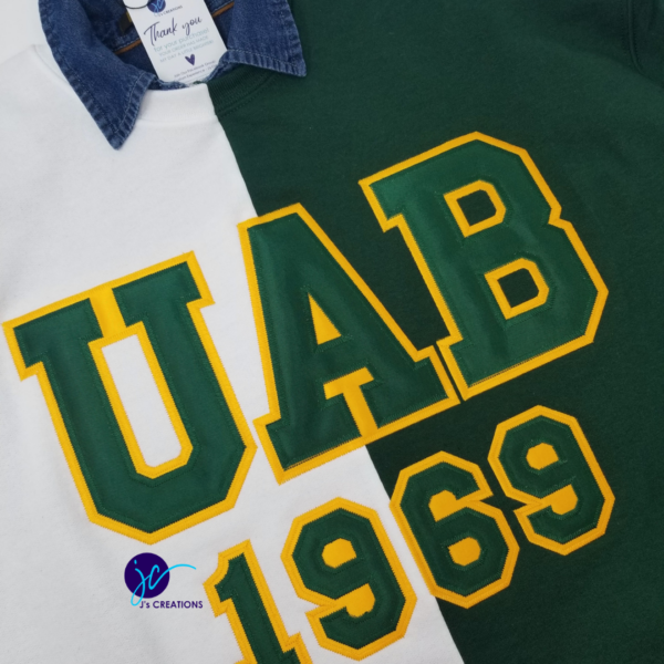 Embroidered UAB Blazers 1969 Half and Half Crew Neck Unisex Sweatshirt, Custom Half and Half Crew Neck Sweatshirt, UAB Blazers