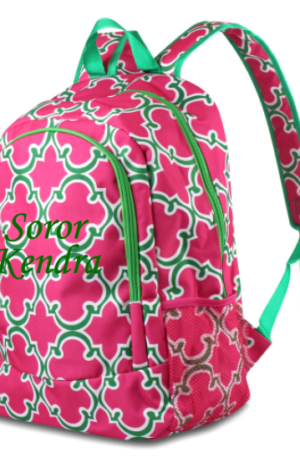 Quatrefoil Backpack (Pink, Green & White)