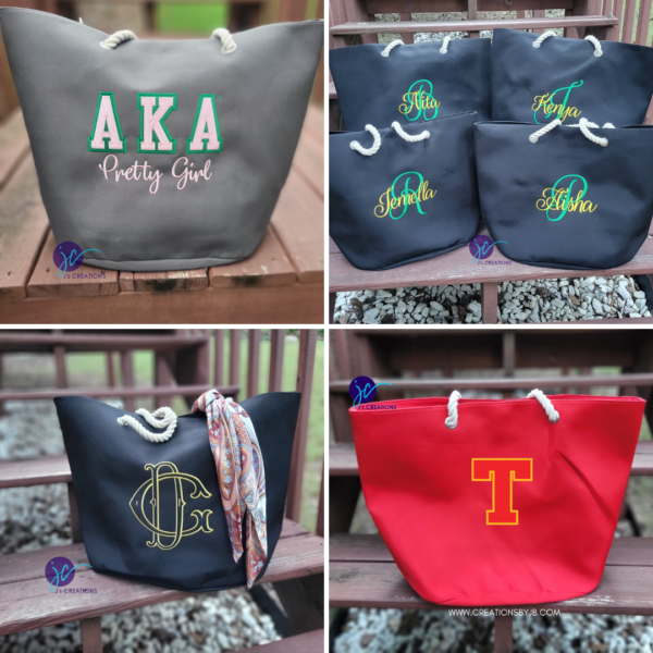 Embroidered Personalized Canvas Rope Tote