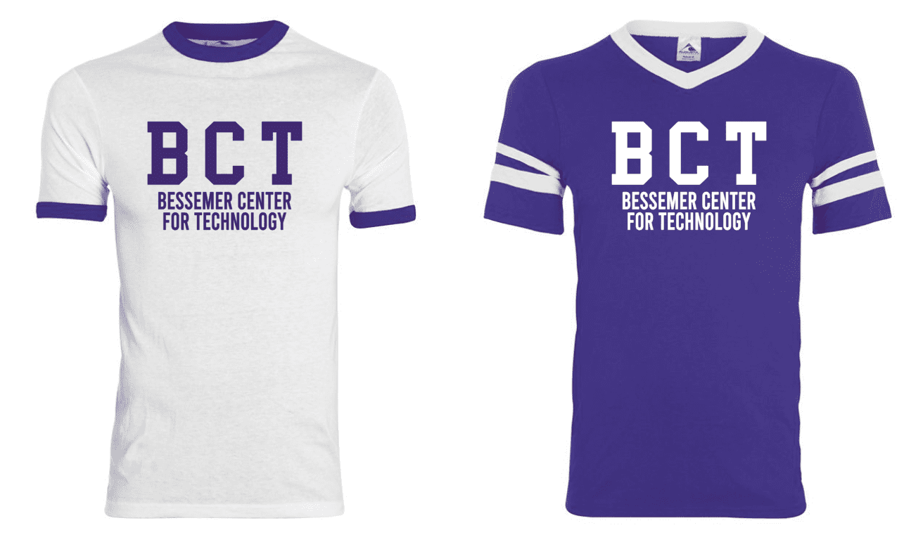 Two shirts with the words " bct bessemer center for technology ".