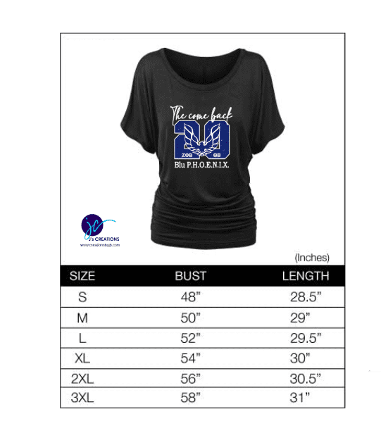 A women 's size chart showing the shirt for the team.