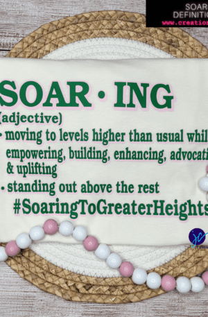 A white and green sign with the word soaring on it