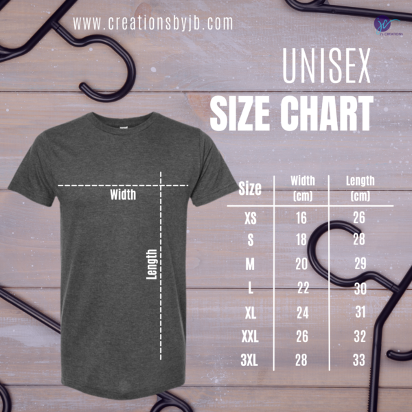 A t-shirt with the size of it and its measurements.