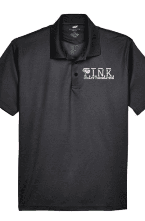 A black polo shirt with the word " life ".