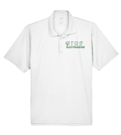A white polo shirt with the word " golf " on it.