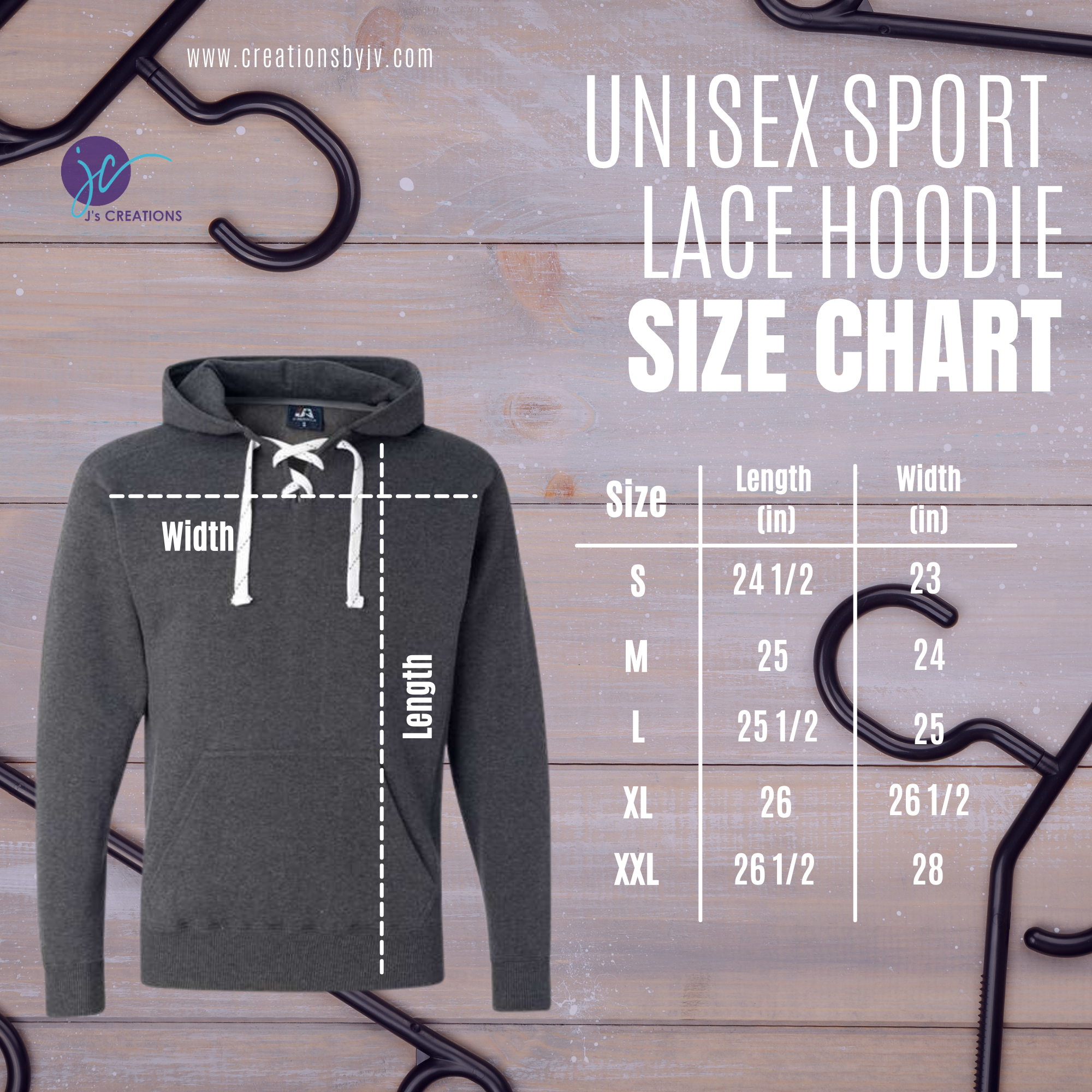 A size chart of the hoodie for men.