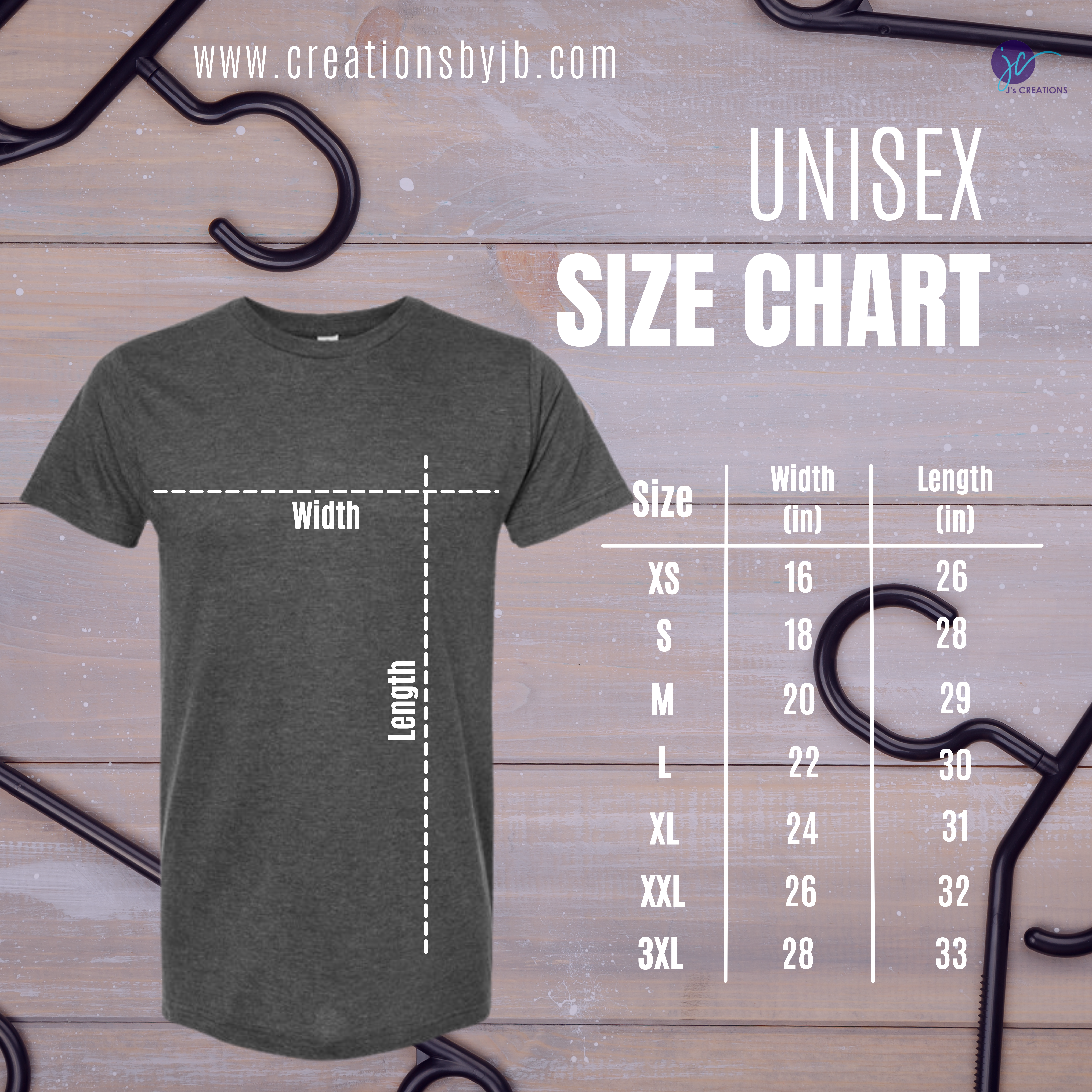 A t-shirt with the size of it and its length.